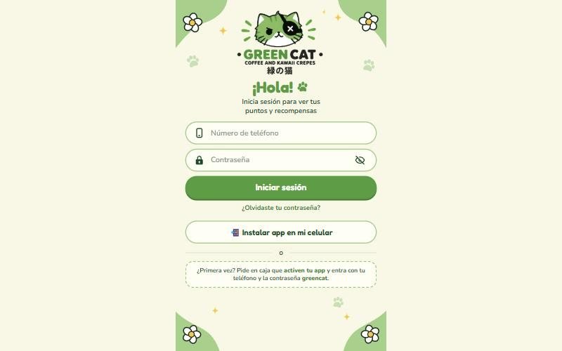 Green Cat · App de puntos — Pantalla de inicio de sesión